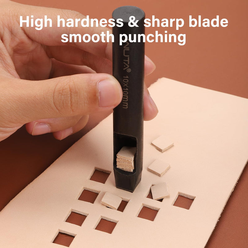 WUTA Square Leather Hole Punch,5PCS Steel Hollow Punch Tool Set for Belt,Watch Band,Leather Crafting（4mm+6mm+10mm+15mm+25mm ） 4mm+6mm+10mm+15mm+25mm (5pcs)