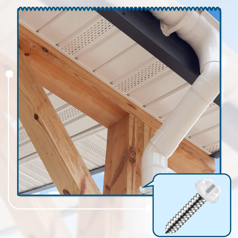 120 Pcs #8 White Gutter Screws White Sheet Metal Screws White Hex Washer Head Screws White Self Tapping Screws White Zip Wood Screws for Gutter and Downspout (1/2 Inch, 1 Inch, 1-1/4 Inch) 1/2 Inch, 1 Inch, 1-1/4 Inch