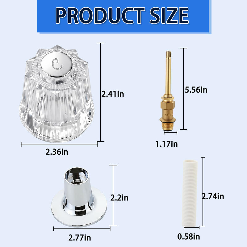 Bathtub Shower Knobs 2 Piece Compatible with Price Pfister Verve Faucets, Rebuild Set with Clear Acrylic Handles, Stems, Seats & Flanges – Hot & Cold Replacement Parts