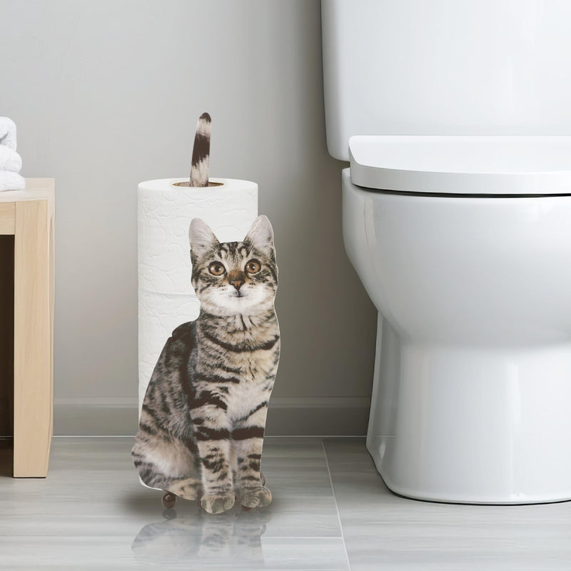Cat Paper Towel Holder Countertop, Grey Design Stand Roll Organizer, Cat Shape Tissue Dispenser, Cute Grease Container for Modern Kitchen Table, Bathroom Toilet, Funny Decorative Themed Metal Storage
