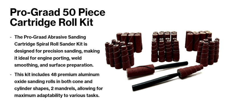 50 Piece Abrasive Sanding Cartridge Spiral Roll Sander Kit, Mini Cone & Cylinder Kit for Metal, Wood, Stainless, Fiberglass, Welds, Engine Porting – Die Grinder & Rotary Tool Accessories