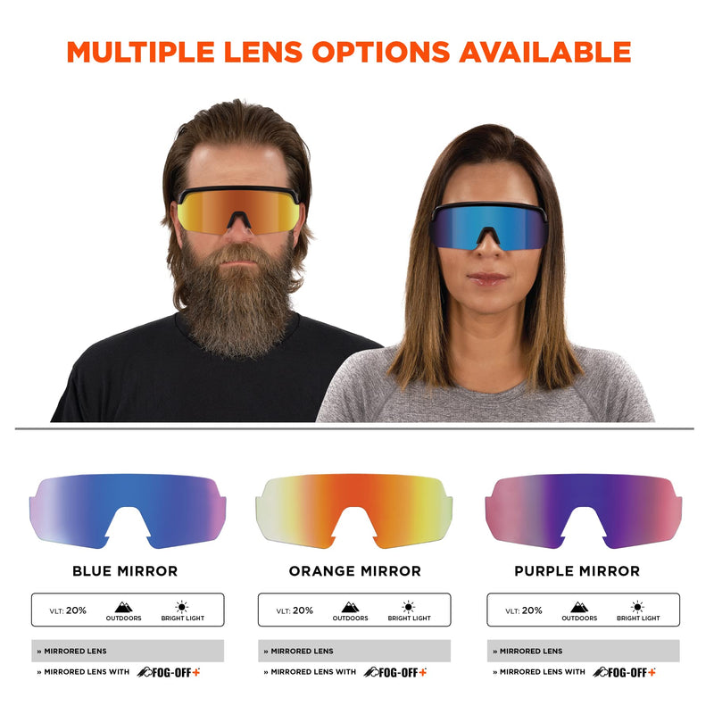 Ergodyne Skullerz AEGIR Anti Scratch Safety Sunglasses, Anti-Fog, ANSI z87.1 Lime Frame, Blue Mirror Lens