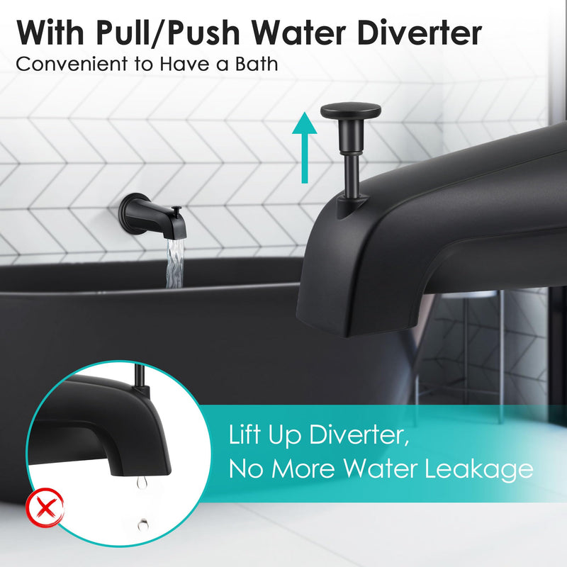 Enhon Universal Bathroom Tub Spout with Metal Tub Spout Cover Ring, 5 1/4 Inches Reach Wall Front Mount Tub Spout with Shower Diverter 1/2'' IPS Inside Thread Bathtub Faucet Spout (Matte Black) Matte Black