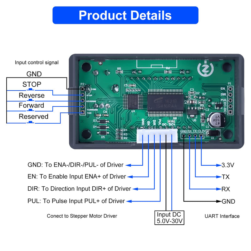 DC 5-30V CNC Stepper Motor Controller,PEMENOL 1/128 Micro-Step Resolution Forward Reverse Delay Time Angle Speed Adjustable Stepper Motor Control Module with HD Display Suit for Nema17/23 Motor