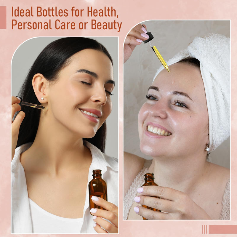 12 pcs, 1 oz Amber Dropper Bottles for Essential Oils w/ 3 Stainless Steel Funnels & 1 Long Glass Dropper - 30ml Glass Bottles with Eye Droppers - Liquids Tincture Bottles, Leak Proof Travel Bottles