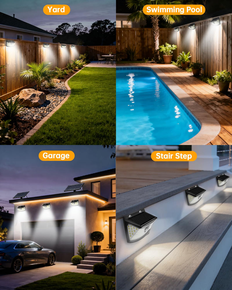 Aootek New Solar Motion Sensor Lights 120 LEDs with Lights Reflector,270° Wide Angle, IP65 Waterproof, Step Lights for Front Door, Yard, Garage, Deck (Black, Daylight White, 4-Pack) Black Shell-Daylight White 4 Pack