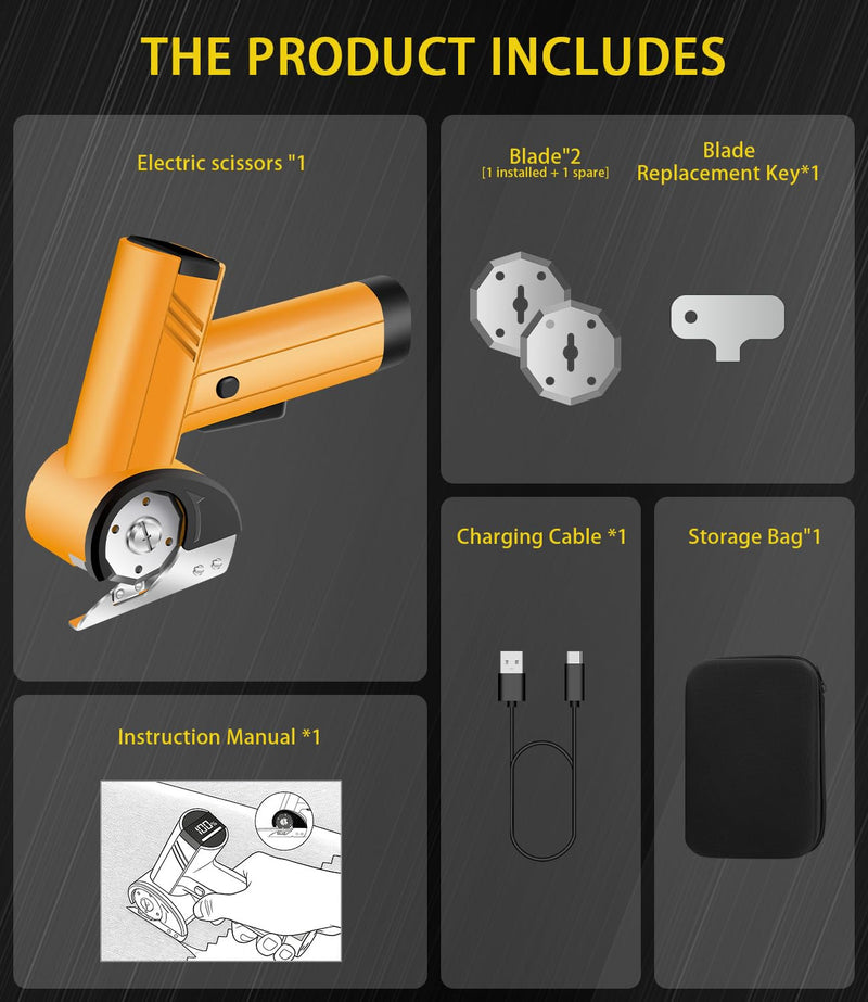 Cordless Electric Scissors 4-speed Adjustable with LED Smart Display, 4V Box Cutter Electric with Storage Box & 2 Blades, Cardboard Cutter Electric for Cardboard Fabric Plastic Leather