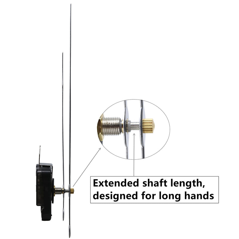 Quartz DIY Wall Clock Movement Mechanisms Battery Powered DIY Repair Parts Replacement with 260 mm/ 10.2 Inch Long Spade Hands,3/10 Inch Maximum Dial Thickness,29/32 Inch Total Shaft Length. Total minute hand length 10.2 inch