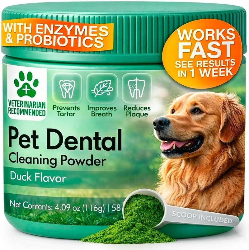 Dog Dental Powder – Dog Breath Freshener – Pet Dental Powder – Plaque and Tartar Remover for Dogs – Natural Dog Teeth Cleaning for All Breeds and Sizes – Oral Care Supplement for Pets 4.09oz