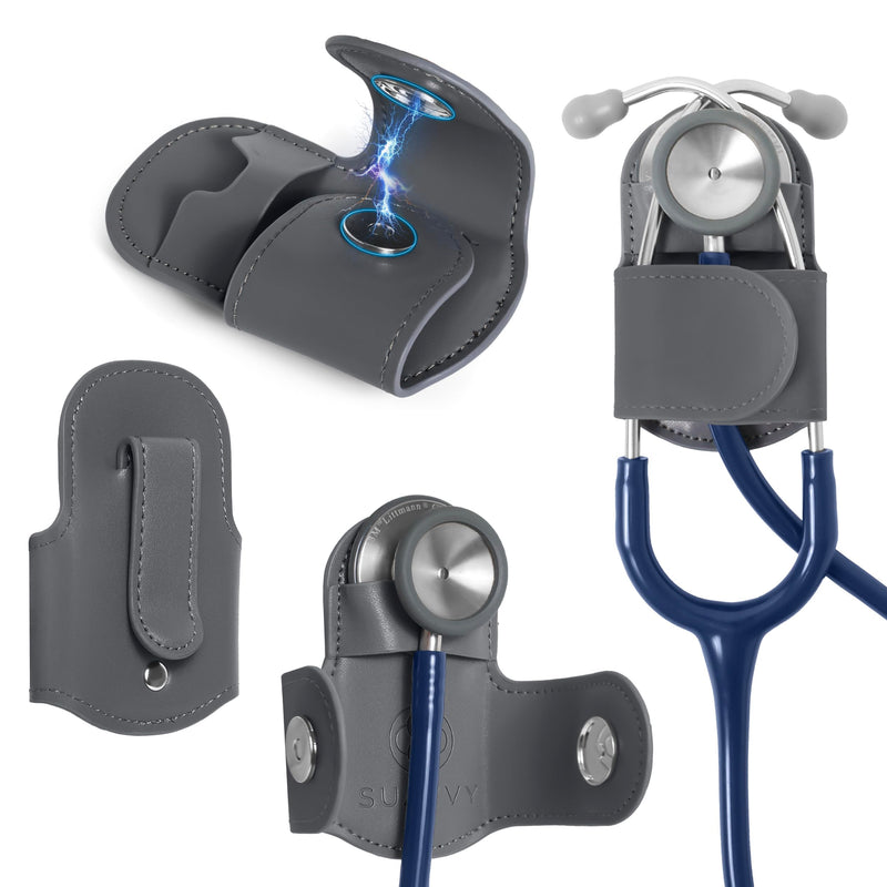 Magnetic Stethoscope Holder Clip - Magnetic Snap & Inner Pocket - Genuine Leather Stethoscope Waist Holder – Littman Stethoscope, Littman Cardiology – Gift for Nurses, Doctors & More Black