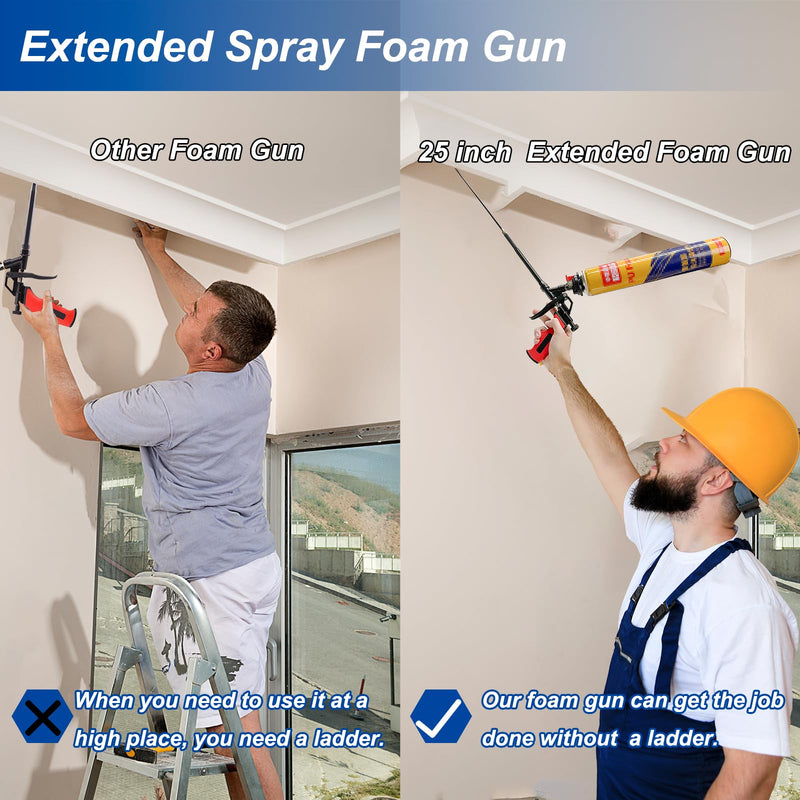 25inch Extended Spray Foam Insulation Gun,Professional Expanding Foam Gun,Dispensing Foam Gun Suitable for Caulking, Filling, Sealing(BLUE) Blue Extended Foam Gun
