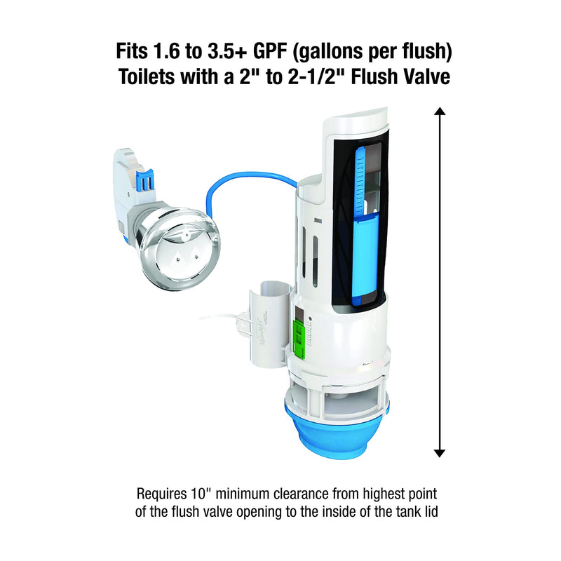 Danco HYR270 Hydroright Water-Saving Dual Flush Valve with Push-Button Handle, Plastic, Chrome Push Button 1.0