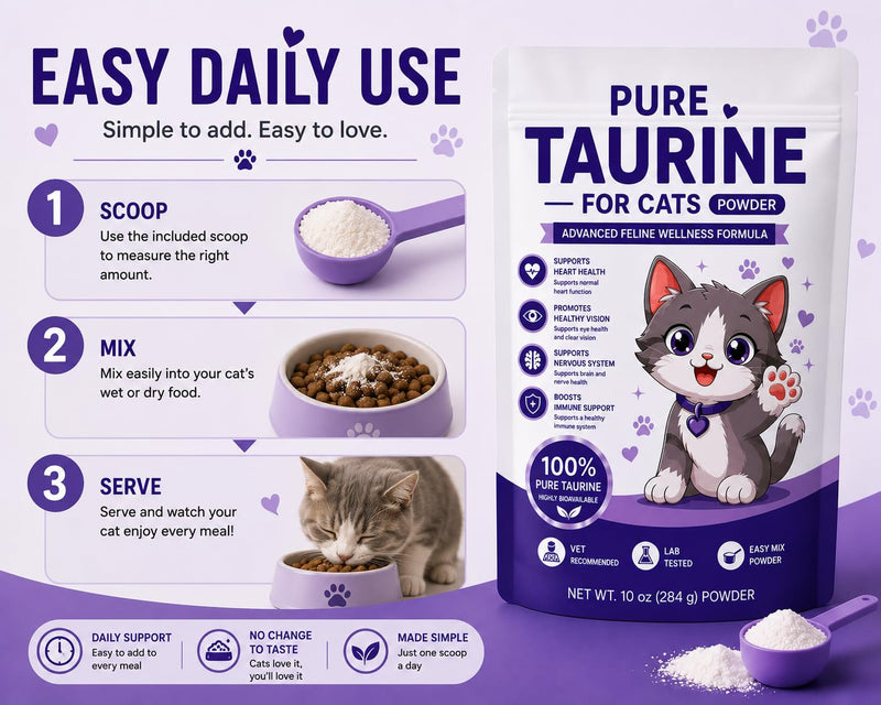 Taurine for Cats - Taurine Powder Supplement Boost, Energy & Vitality, Skin & Coat Health for Heart, Vision & Daily Wellness (10 OZ - 285 Grams) 10 OZ - 285 Grams