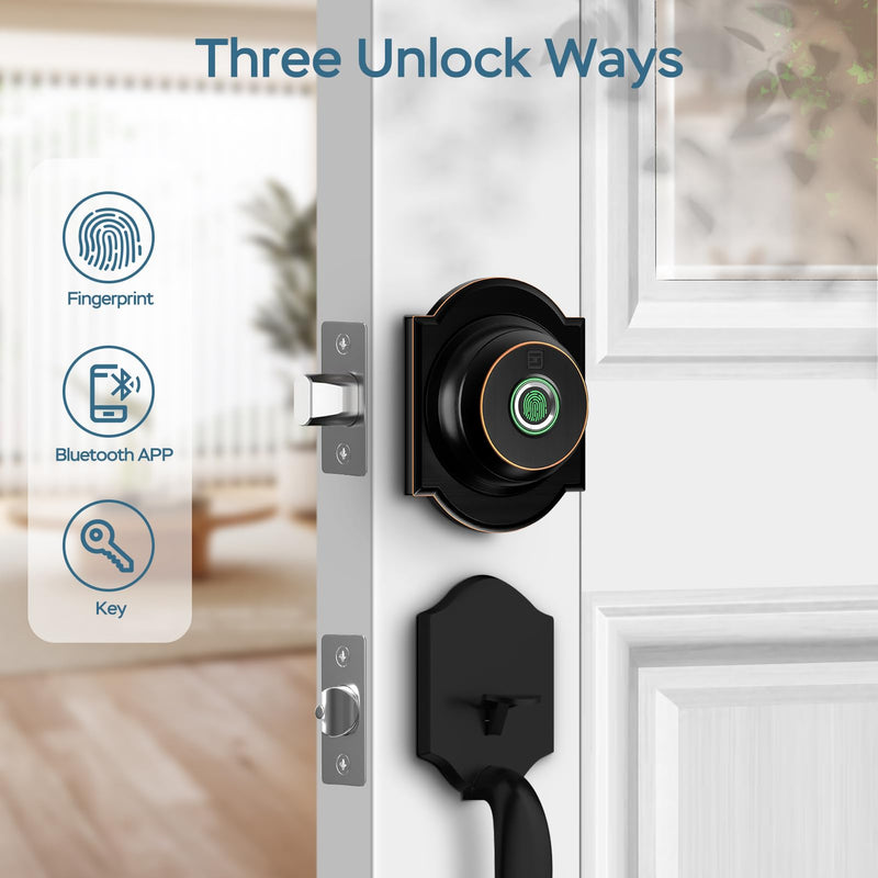 GeekTale Fingerprint Deadbolt with App, Smart Deadbolt Lock for Front Door, Keyless Entry Door Lock, Biometric Dead Bolt, Electronic Door Knob Black- Peltate