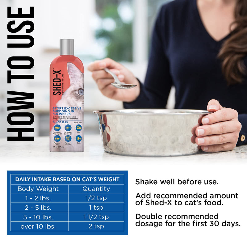 Shed-X Liquid Daily Supplement for Cats, 8 oz – 100% Natural – Eliminates Excessive Cat Shedding with Daily Supplement of Essential Fatty Acids, Vitamins and Minerals - PawsPlanet Australia