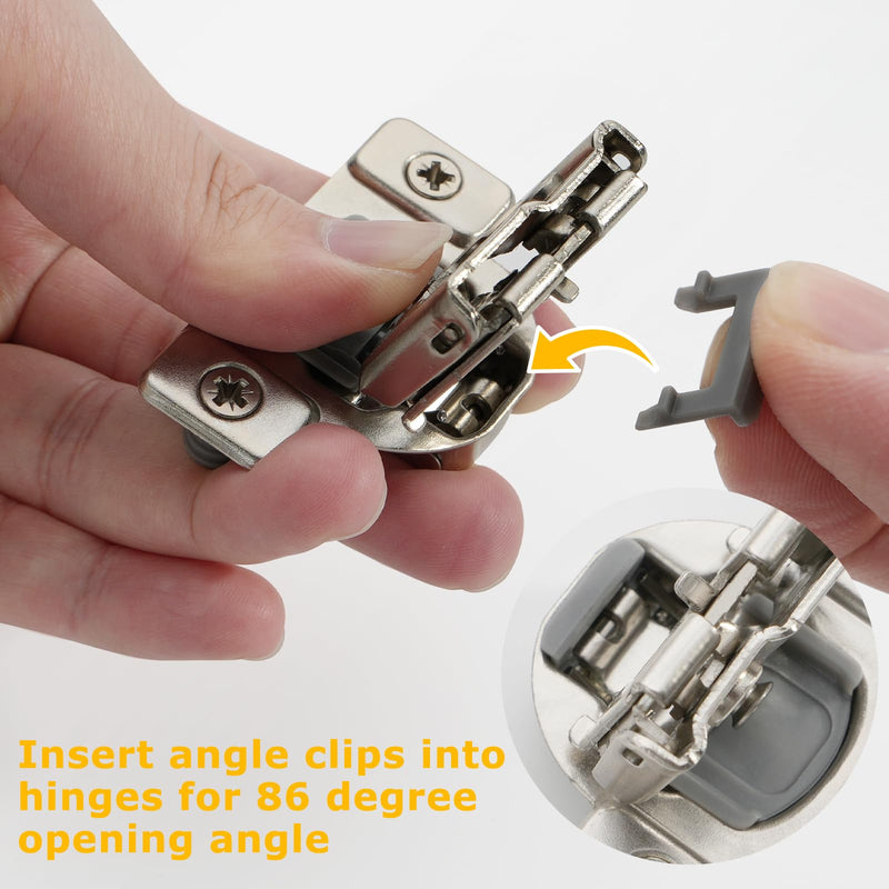 Furniware 30 Pack Cabinet Door Angle Restriction, 86 Degree Angle Restriction Hinge Clip for Soft Close Cabinet Hinges, Hinge Opening Angle Restrictor Clip, Nylon 86° Restrictor Clips