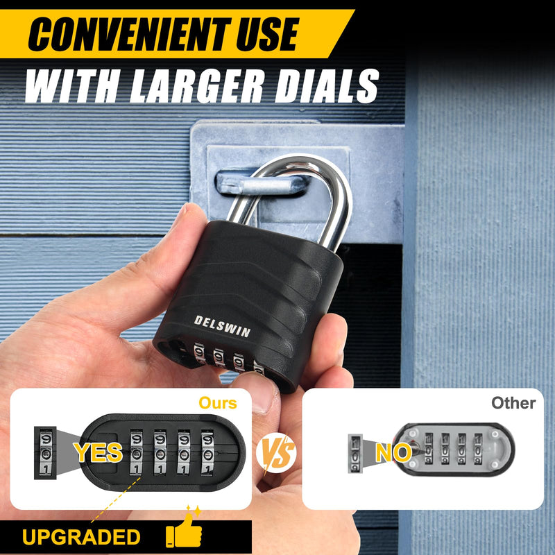 DELSWIN 3 Pack Large Combination Padlock - 4 Digit Resettable Combo Lock with Hardened Steel Shackle, Security Aluminum Body, Weatherproof Combination Lock for Gym Locker, Gate, Shed, Fence, School Black, 3 Pack
