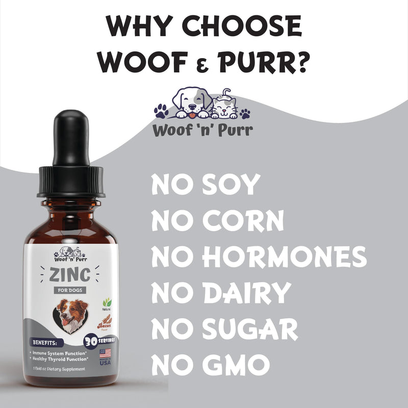 Zinc for Dogs - Dog Zinc Supplement - Helps to Support Healthy Skin, Coat, Immune Health & More - Dog Zinc - Dog Skin and Coat Supplement - Skin and Coat Supplement for Dogs - 1 fl oz - Bacon Flavor - PawsPlanet Australia