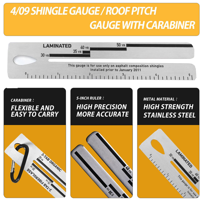 Upgraded 4/09 Shingle Gauge, Roof Pitch Gauge, Stainless Steel Measuring Tool for Roof Shingle