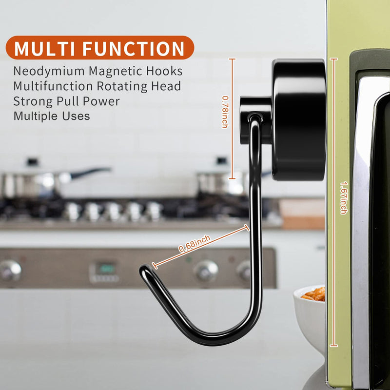 FINDMAG 4 Pack Black Magnetic Hooks 40LBS Neodymium Magnet Hooks, Strong Magnetic Hooks for Hanging, Magnet with Hooks for Kitchen, Office, Garage, Warehouse 20mm 40LBS 4Pack