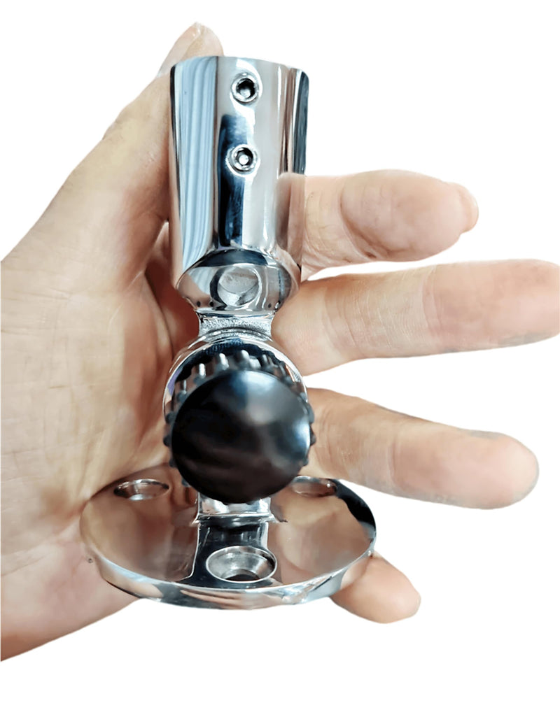 Marine Grade 316 Stainless Steel 180 Degree Adjustable Swivel VHF Antenna Mount with Ratchet Base and Screws (Round Base) Round Base