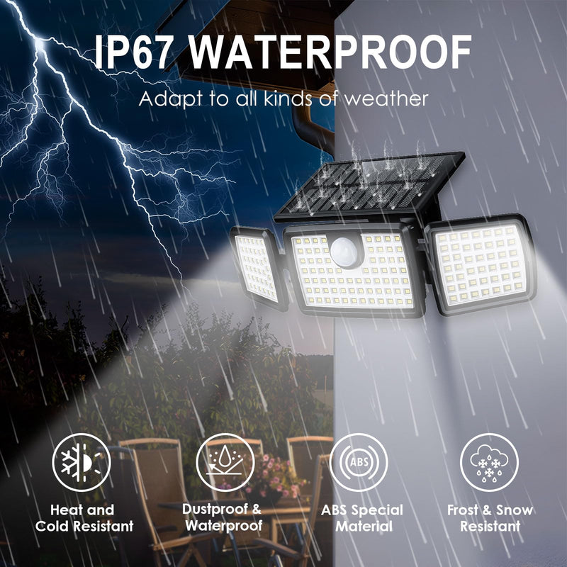 MIHANI Solar Flood Lights Outdoor, 2500LM Motion Sensor Security Lights with 270° Wide Angle, IP65 Waterproof, 3 Heads Solar Outdoor Lights for Patio, Yard, House, Garage (Non-Remote, 2 Pack) Non-remote-2 Pack