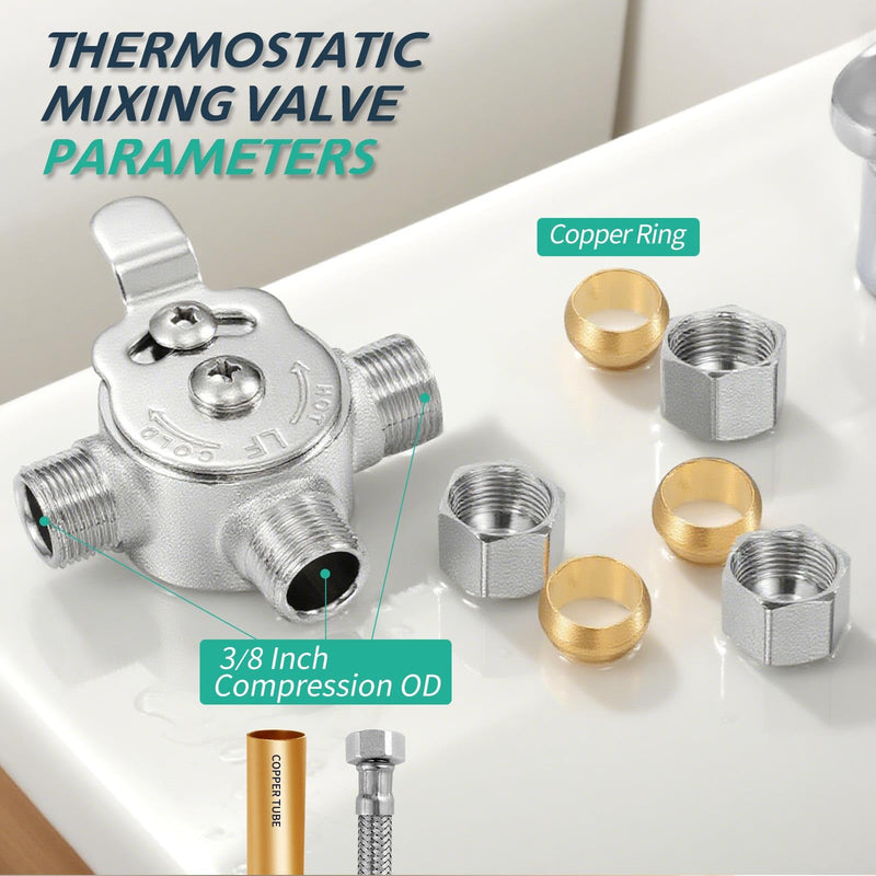 1 PCS Below Deck Mixing Valve,3/8" Compression LF Brass Body,Thermostatic mixing valve for hot and cold water,Compression Sleeve and Nuts Included. 1 ONE PCS