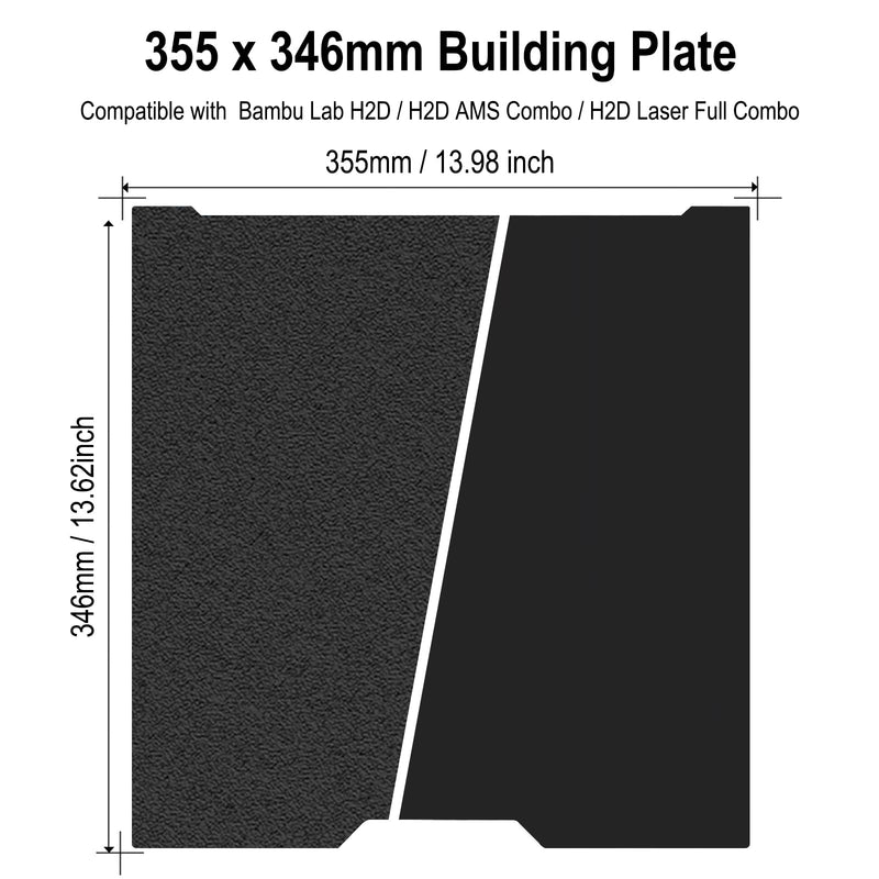 355 x 346mm Build Plate for Bambu Lab H2D/H2S 3D Printers, Smooth Black PEI + Textured Black PEI Good Adhesion Spring Steel Plate for Bambu Lab H2D/H2S Smooth Black PEI+Textured Black PEI