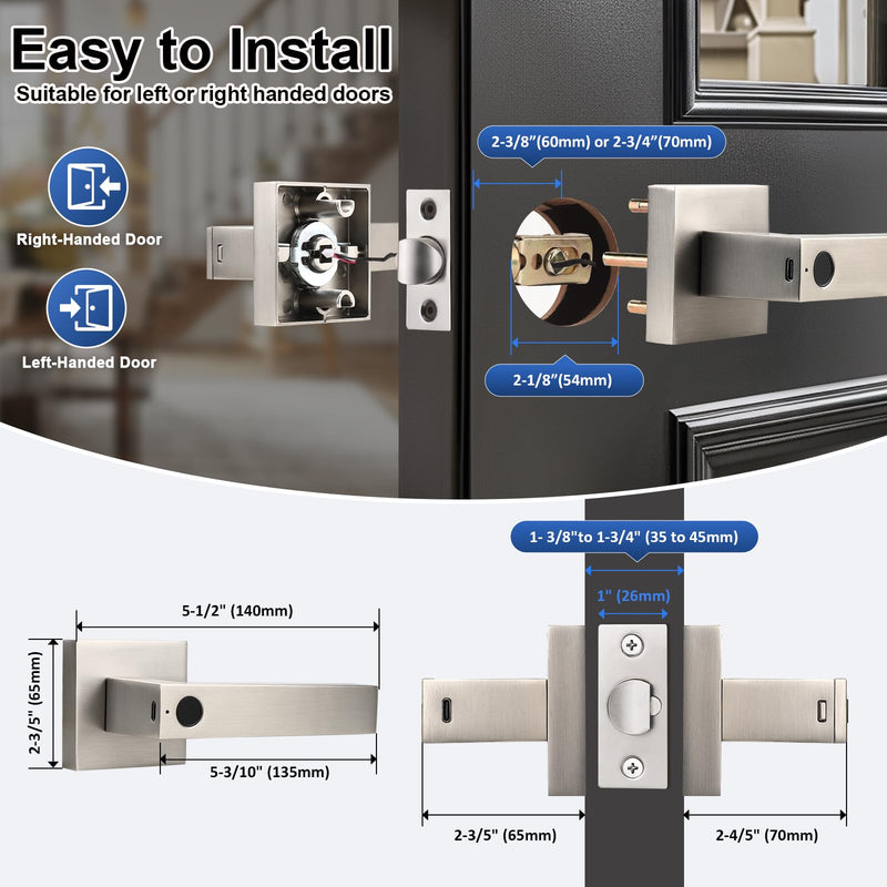 KNOBWELL Smart Fingerprint Door Lock with App Control, Smart Door Lock, Biometric Door Knob, Keyless Entry Door Lock with Handle for Home, Hotel, Apartment, Office, Airbnb-Silver Silver