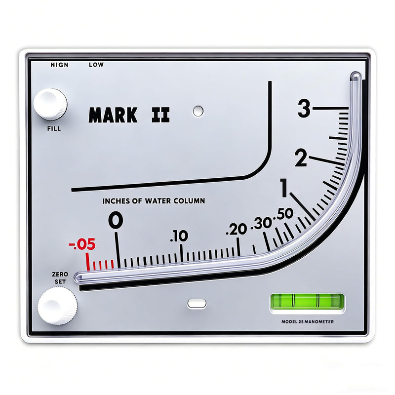 Mark II 25 Liquid Filled Manometer, 3" wc, 3% Accuracy for Pressure Testing | Ideal for furnace, duct, filter and gas pressure checks. Compatible with Dwyer