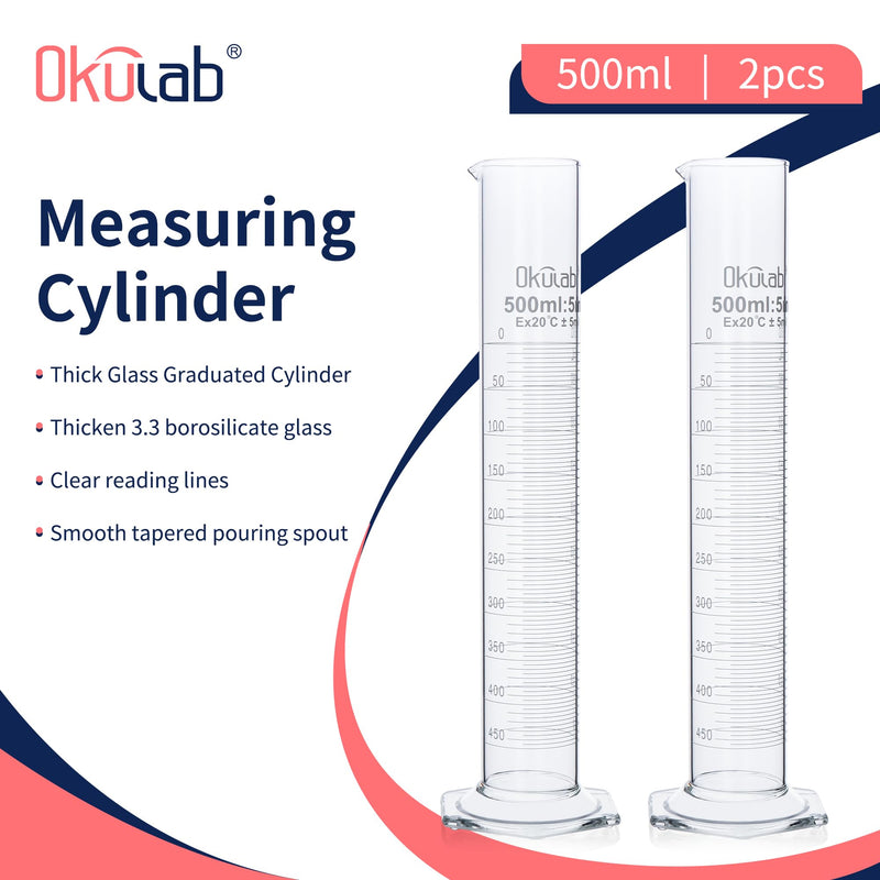 Graduated Cylinder, 2pcs of Vol.250ml, Borosilicate 3.3 Glass Cylinder, Lab Cylinders Glass Measuring Cylinder,MCG250A2 2 Pcs of 250ml