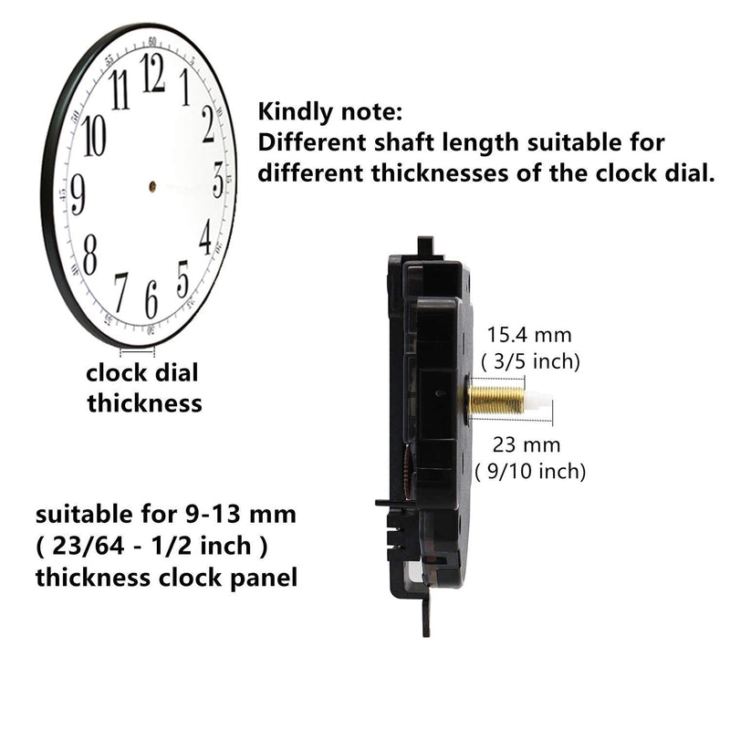 Original Youngtown 12888 Pendulum Clock Movement with 3 Sets of Hands 23 mm (9/10 inches) Shaft Length 15.4 mm (3/5 inch) Thread Length. 9/10 inch total shaft length