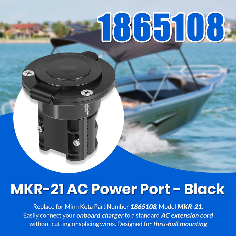 MKR-21 AC Power Port 1865108 for Minn Kota Onboard Chargers, Marine AC Charger Power Port with Waterproof Cover, Black