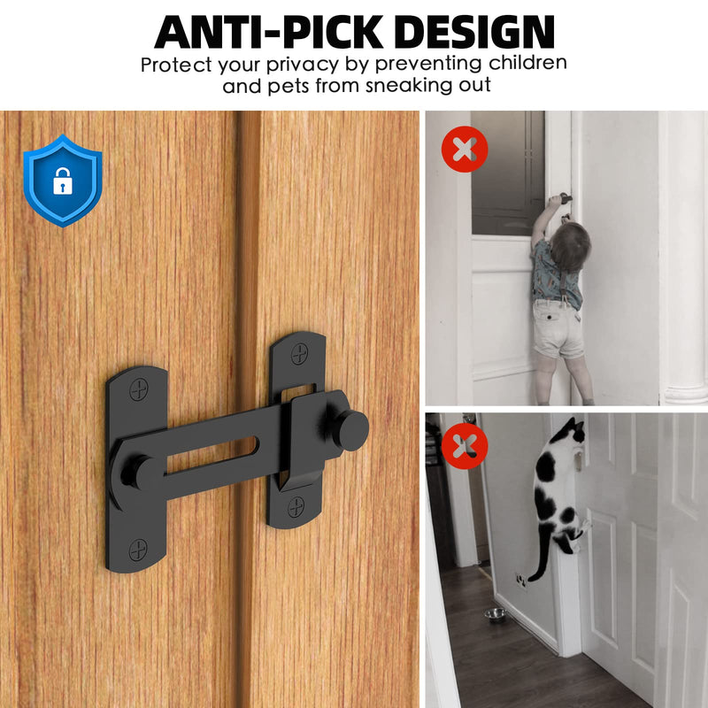 180 Degree Flip Sliding Barn Door Lock for Privacy - Safe barn Door Locks and latches for Barn Door, Pet Door, Bathroom, Outdoor, Garage, Window, Sliding Door black 1