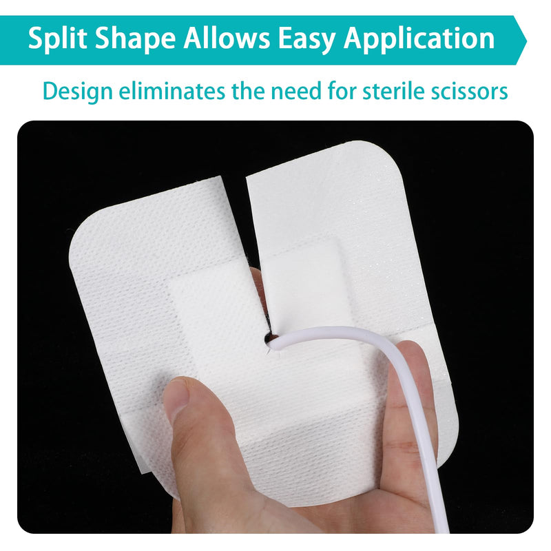 15 Pcs Split Drain Feeding Tube Adhesive Bandages, Peg G J Supra-Pubic Incision Bordered Guaze Pad with 10 Alcohol Cotton Pads, Sterile Drain Patch Supplies Island Dressing(5.9×5.51inch)