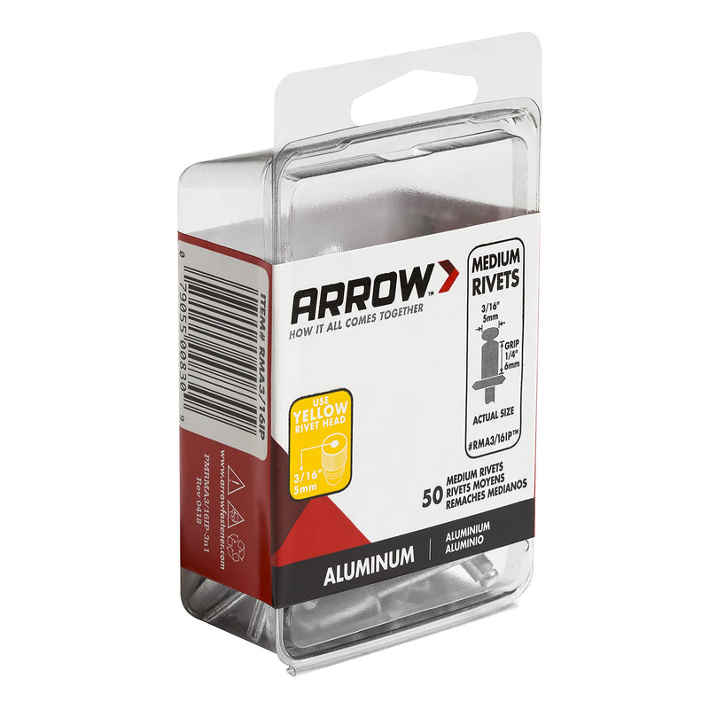 Arrow Fastener RMA3/16IP Medium Aluminum 3/16-Inch Rivets, 50-Pack