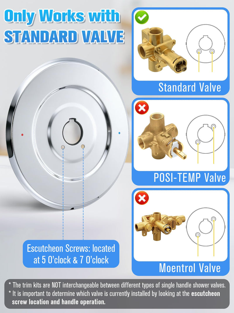 Tub and Shower Trim Compatible with Moen Chateau T470,Chrome Chrome