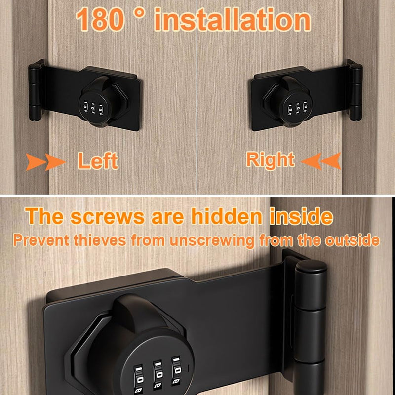 90 Degree Barn Door Lock and Latch - Right Angle Sliding Closet Lock - Keyless Cabinet Door Lock for Fences and Sheds Black 2 Pack