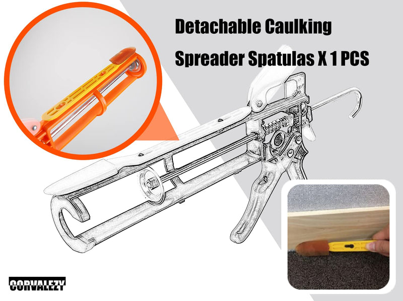 4-in-1 Dripless Caulking Gun with Built-In Spout & Cap Cutters, Quick-Release No-Drip Level, Free Caulk Spreader – Heavy Duty Sealant & Silicone Tool