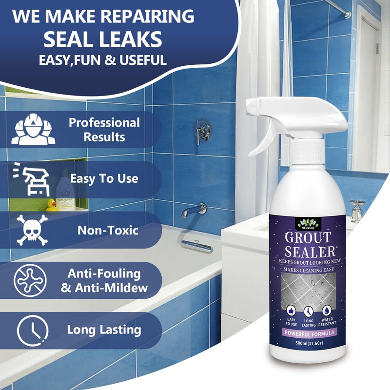 Grout Sealer,17.6 OZ Waterproof Grout Sealer for Shower, Floor, Kitchen - 100% Safe Tile Sealer Spray - Long Lasting Clear Grout Sealant for Stone, Bathroom, Marble - Indoor & Outdoor
