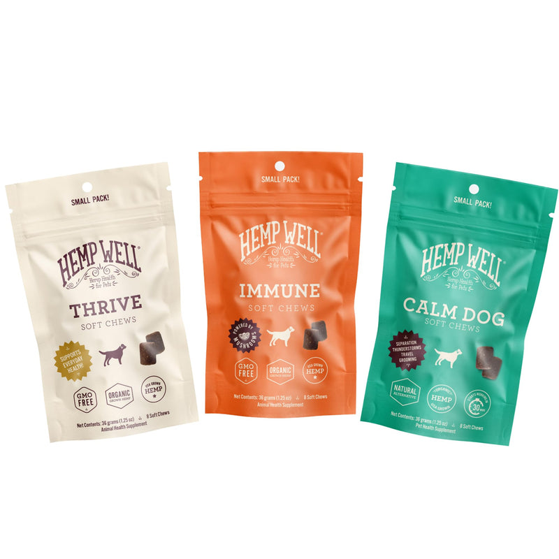 Hemp Well Dog Soft Chew Trial Pack Bundle - Organic Hemp Soft Chews (Calm, Immune, and Thrive!)