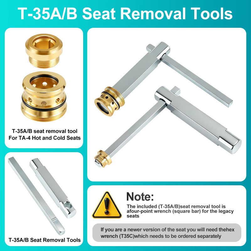 REB Shower Valve Rebuild Kit, TA-10 Flow Control Spindle Assembly, TA-4 Hot and Cold Seats, T-35A/B Seat Removal Tools Compatible with Symmons Temptrol Shower Valve, Brass