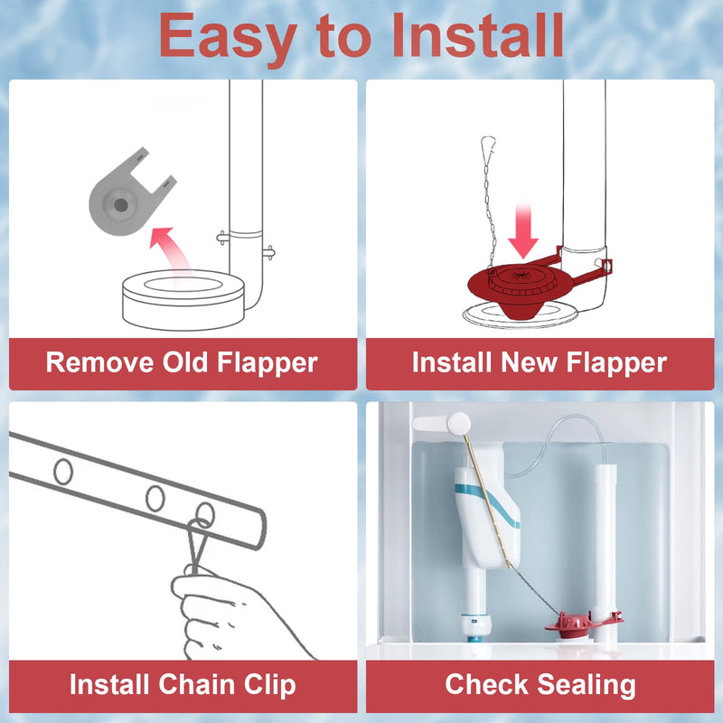 2 Pack 2-Inch Toilet Flapper Replacement Kit High Performance Universal Toilet Tank Flapper with Stainless Chain & Hook, Long Lasting Rubber, Easy to Install Red