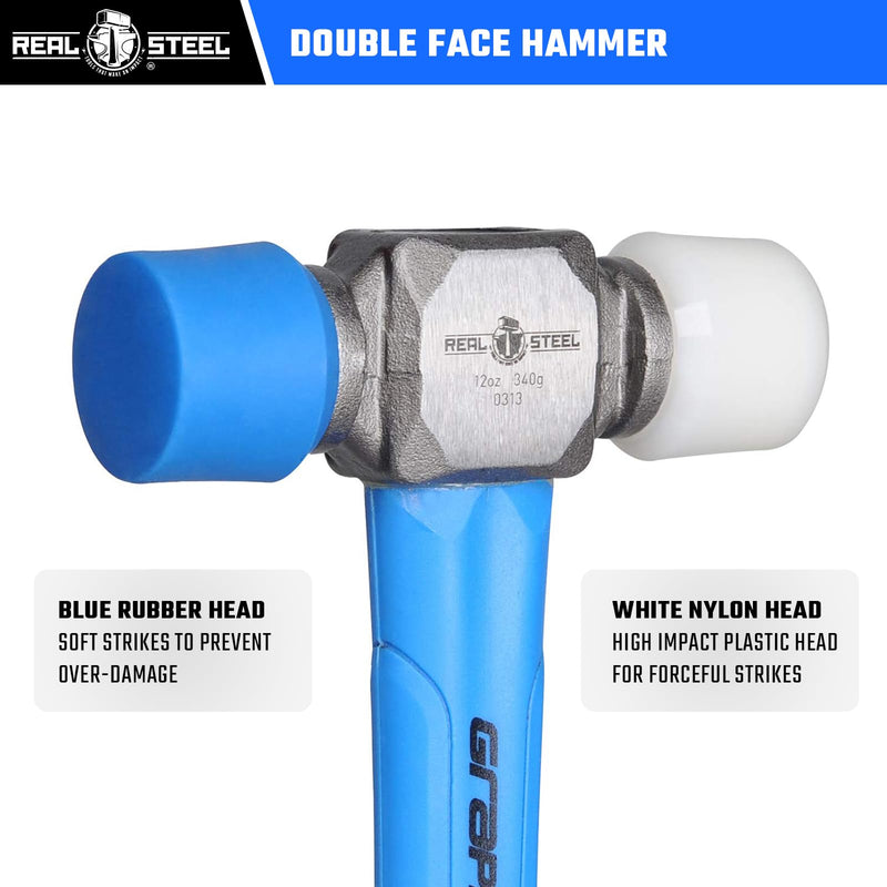 REAL STEEL 12 Oz Rubber Mallet Double Faced Flooring Hammer with Soft/Hard Tips and Graphite Core Handle (0313) Jaceketed Graphite Handle