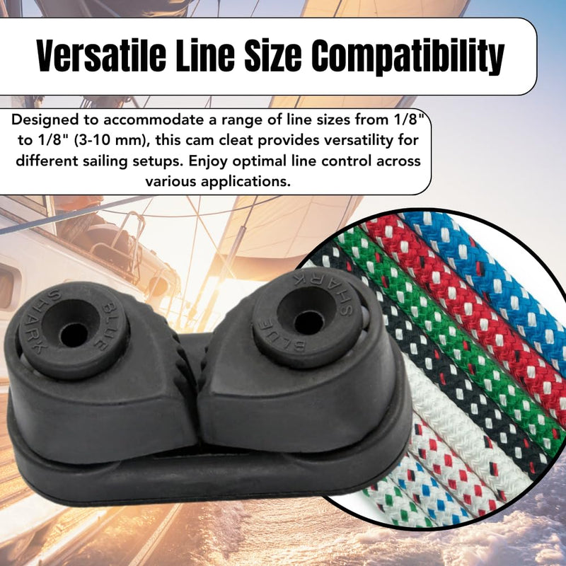 BLUESHARK Nylon Sailing Cam Cleat 130 for Line Sizes 1/8” in to 3/8” in (3-10mm) | 200 lb Safe Working Load 500 lb Breaking Load | Premium Quality 1 Pack