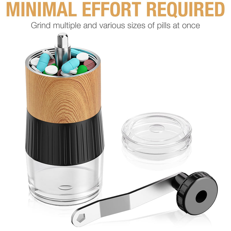 Small Portable Pill Crusher Grinder to Fine Powder for Elderly - Crushes Multiple Pills, Small and Large Medication and Vitamin Tablets - Great for Feeding Tube, Kids, Pets - Ideal for Travel (Wood) Wood