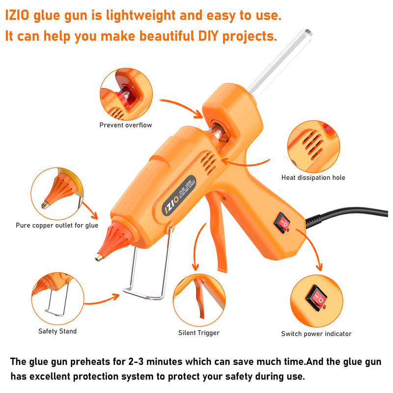 IZIO hot glue gun and sticks set with 21 glue sticks(7/16"), storage pouch, copper nozzle,Equipped with anti scalding mouth, safe switch, ergonomic grip, lightweight for diy projects, home repairs. Pink