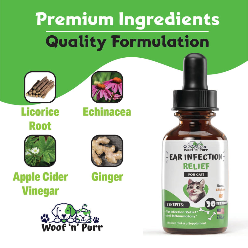 Natural Cat Ear Infection Treatment - Ear Infection Treatment for Cats - for Oral Use - May Help to Reduce Redness, Irritation, Itching & Much More - Cat Immune Support - 1 fl oz - Chicken Flavor