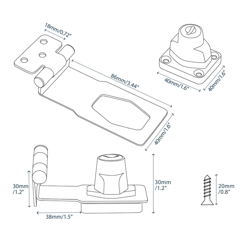Alise Keyed Hasp Lock Right Angle 90°,4 Inch Safety Packlock Clasp Hasp Lock Latch with Lock, Black Door Hinge Lock with Keys Keyed Locking Hasp for Cabinets Closets Doors 4 Inch