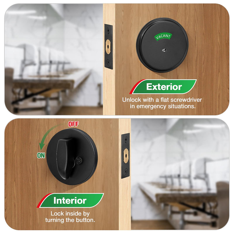 Bathroom Deadbolt with Occupancy Indicator, Vacant Occupied Bathroom Lock, in-Use/Vacant Commercial Deadbolt, ANSI Grade 2 Privacy Indicator Lock for Restrooms, Black